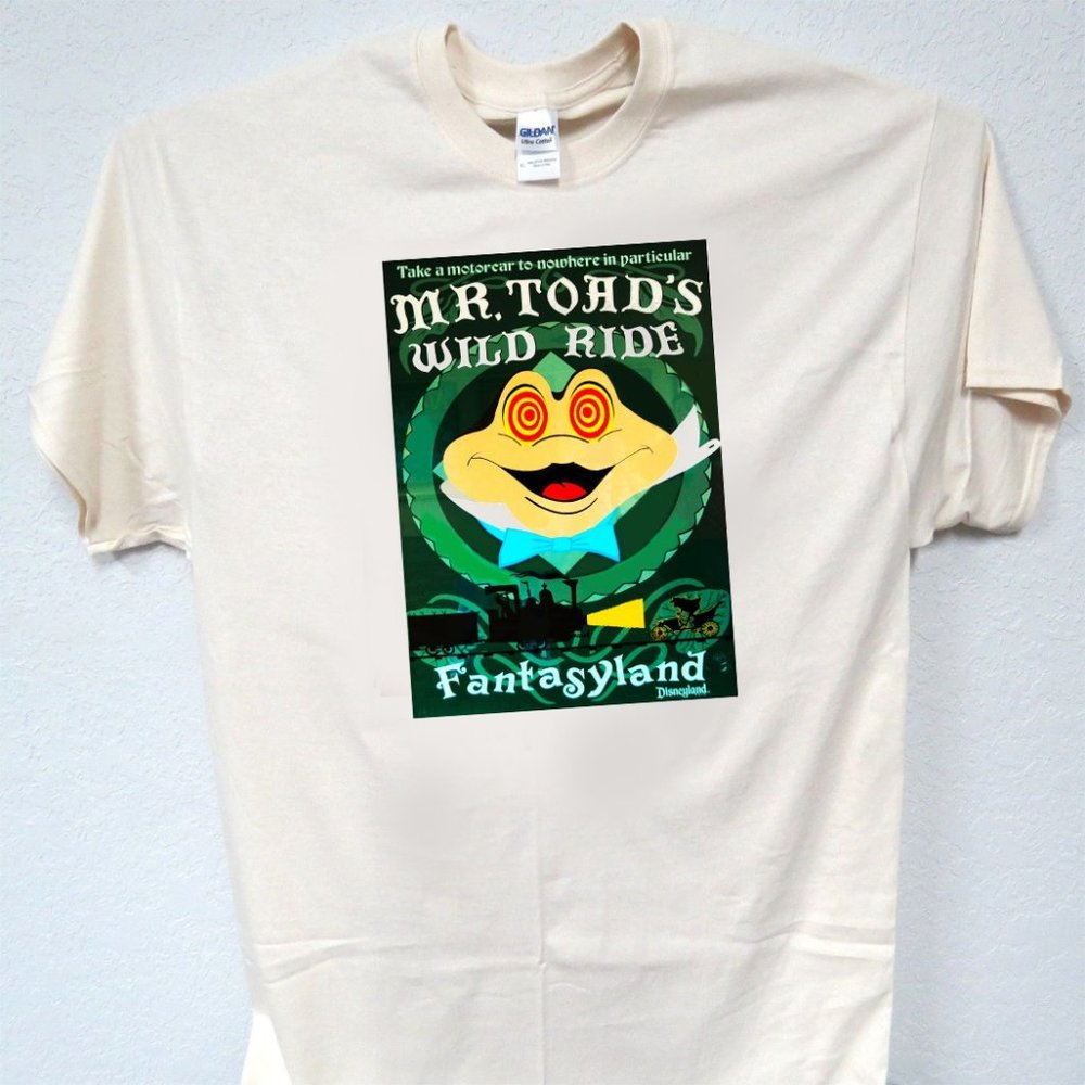 MR TOADS WILD RIDE, DISNEY, VINTAGE ART IVORY MEN'S T-SHIRT T-263